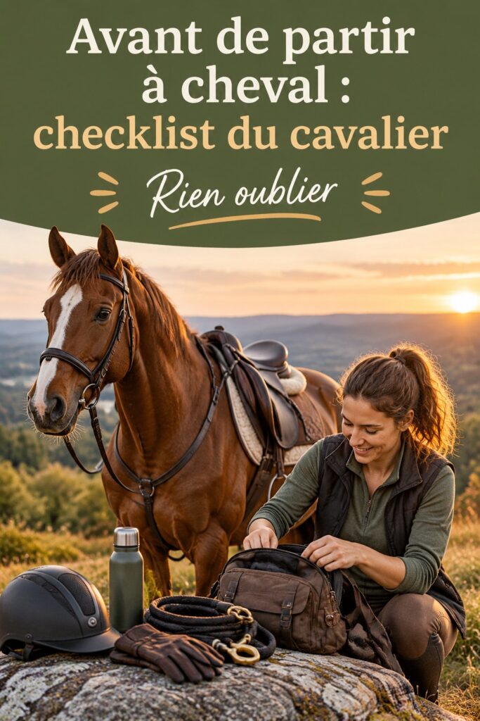 Un cavalier vérifiant son équipement avant une randonnée à cheval dans la nature.