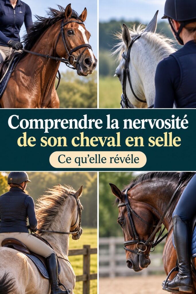 Un cavalier observe attentivement son cheval, notant des signes de nervosité en selle.