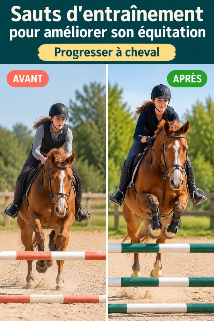Cavalier en action en train d'effectuer un saut d'entraînement avec son cheval lors d'une séance d'équitation.